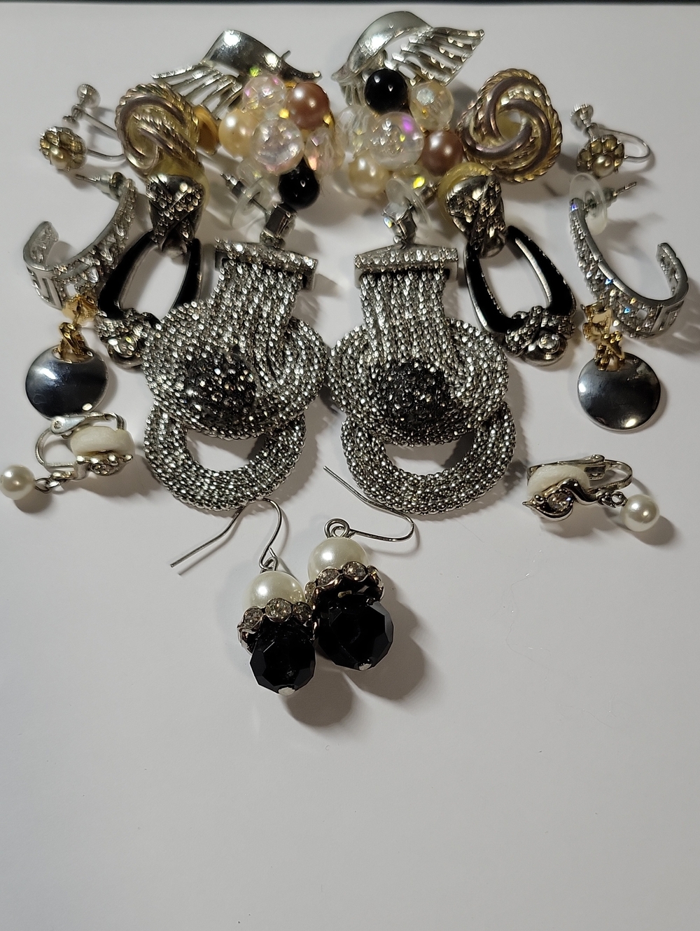 Mixed Silver Tone and Black Drop Earrings Lot - Women Jewelry